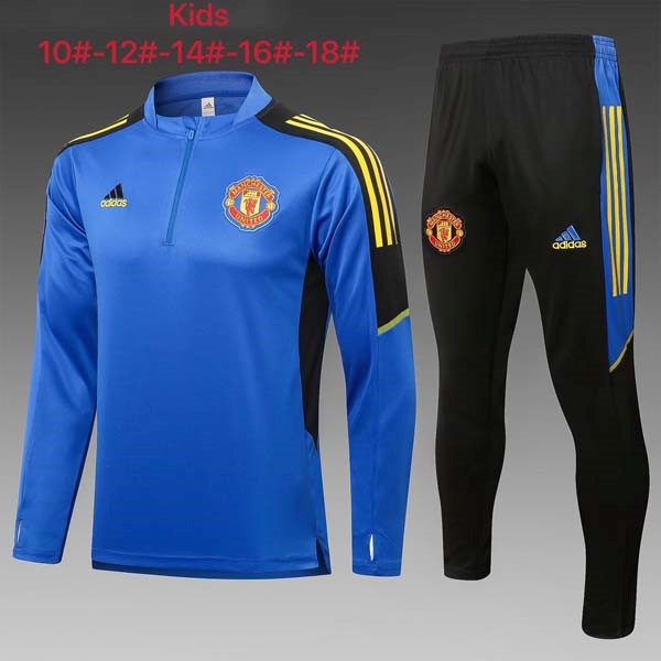 Kinder Sweatshirts Manchester United 2022 Blau Schwarz Günstige Fußballtrikots